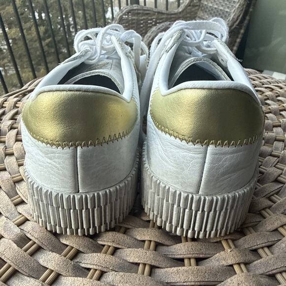 Adidas Women's 7.5 US 6 UK Samba White Platform Leather Sneakers Gold Stripe - Picture 6 of 16